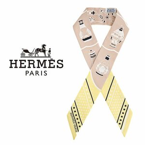 【1円/極美品】エルメス HERMES ツイリー Les Flacons Bandana 香水瓶 バンダナ シルクスカーフ リボン 2017AW ピンクベージュ 40383