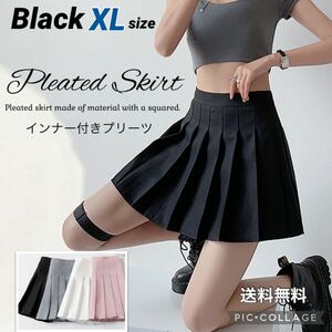 ■プリーツスカート ミニ【ブラック】XLsize インナー付 可愛い ミニスカ