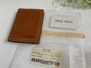 新品未使用☆miumiuミュウミュウ本革財布お札入れカードケース本物イタリア製ナチュラルタンレザーウォレット