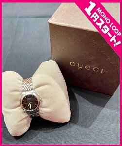 【6MF妙03015D】★1円スタート★GUCCI★グッチ★クォーツ★Gタイムレス★デイト★126.5★レディース★腕時計★稼働★箱あり★純正ベルト★