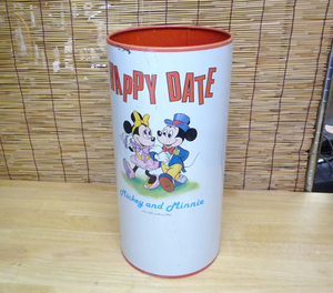 レトロ DISNEY/ディズニー 傘立て ダストBOX 丸缶 ミッキー＆ミニー