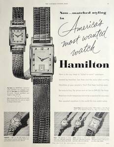 稀少！時計広告/1952年ハミルトン 時計広告/Hamilton Watches/W