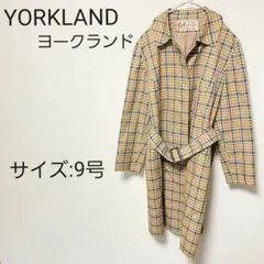 [美品]YORKLAND ヨークランド ロングコート チェック柄 ベルト付