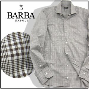 新品 BARBA 【イタリア製 綿100%】 長袖シャツ 38-15(S~M相当) チェック柄 バルバ ★272314
