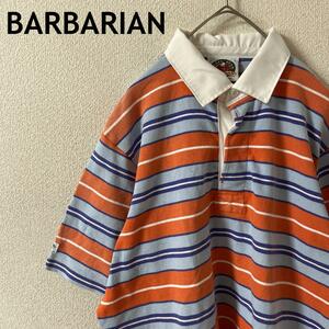 L3 バーバリアン　ボーダーポロシャツ　半袖　ラガシャツ　カナダ製　Ｌメンズ