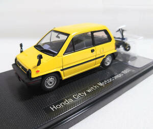 1円スタート! EBBRO【ホンダ　シティ　ウィズ　モトコンポ　1981】イエロー　1/43ミニカー　HONDA　CITY　with　Motocompo