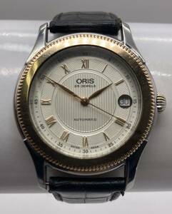 1円スタート【ORIS　SWISS 7411】 AUTO MATIC 25石　メンズ腕時計　TOP-RING 18 CARAT GOLD　腕回り：約16.8ｃｍ：中央の穴部分±2ｃｍ