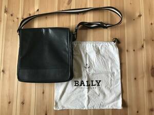 BALLY／バリー ショルダーバッグ 灰紺色　パンチングレザー メッセンジャーバッグ(中古品)