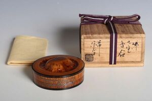 8361 宗伊 造 竹七宝蒔絵香合(四方桟共木箱) 香合 茶道具 銀蒔絵 節竹 竹工芸