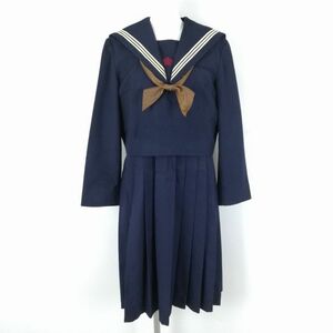 1円 セーラー服 ジャンパースカート スカーフ 上下3点セット 大きいサイズ 冬物 白3本線 女子 学生服 熊本玉名高校 紺 中古 ランクC NA1041