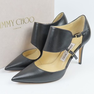 40919★1円スタート★JIMMY CHOO ジミーチュウ 極美品 靴 シューズ ヒール ベルト 35 1/2 22.5cm 定価10万 パンプス レザー ブラック