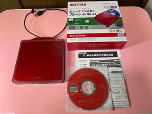 BUFFALO BDXL対応 USB2.0用ポータブルBlu-rayドライブ Wケーブル収納タイプ レッド BRXL-PC6VU2-RDC（ジャンク品）