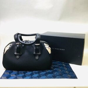 【未使用/インボイス登録店/CH】BURBERRY バーバリー ナイロン×レザー チェック柄 ミニボストンバッグ レディース ブラック IM0219/030