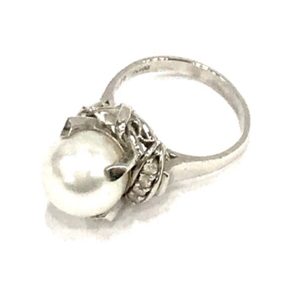 PT900 ダイヤモンド 0.16ct 白蝶真珠 パール リング 指輪 12号 8.5g レディース アクセサリー ファッション小物