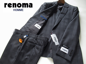 新品◆春夏★レノマ renoma HOMME British Wool Blend BULKY&DURARBLE ウールスーツ BB6 グレー シャドーチェック柄