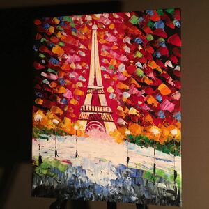 手書き油絵 パリの風景 エッフェル塔 インテリア 絵画 油彩画