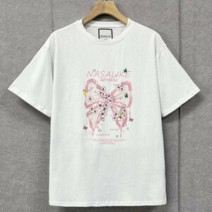 最上級ヨーロッパ製※定価2万◆ブルガリア発※RISELIN 半袖Tシャツ 通気 快適 吸汗 可愛い 花柄 蝶 トップス スウェット キレイめ 夏 L/48