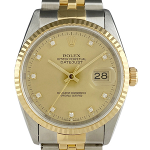 ロレックス ROLEX デイトジャスト 10Pダイヤ 16233G 腕時計 SS YG ダイヤモンド 自動巻き シャンパンゴールド メンズ 【中古】