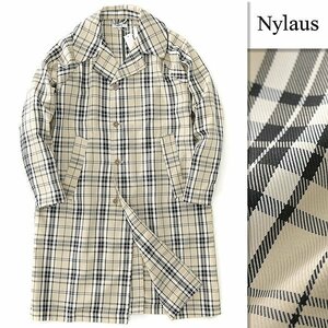 新品 NYLAUS ナイラス 春 秋 チェック ステンカラー コート M ベージュ 【J47939】 メンズ 洗濯可能 タータン バルカラー バルマカーン