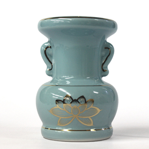 仏具 陶器製 花立「セト花立 3.5寸」青磁上金蓮 花瓶 仏具用品