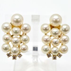 テリ良し!!美品!!＊K18/K14アコヤ本真珠/天然ダイヤモンドイヤリング＊m 約7.0g 約4.0~6.0mm珠 diamond pearl earring jewelry ED8/ED9