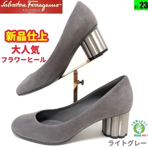 新品そっくりさんフェラガモFerragamoスエードフラワーヒールパンプス5.5