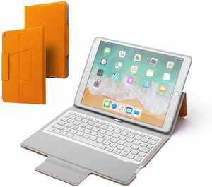 iPad 10.2インチ(第7 8 9世代) 7色バックライト付きBluetooth キーボード　ペンホルダー収納付き TPUケース兼カバー オレンジ