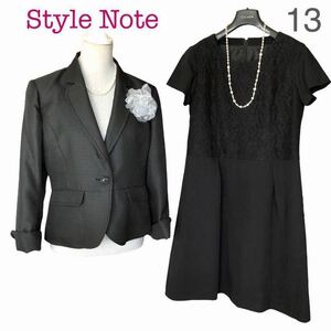 美品 Style Note スタイルノート フォーマル セットアップ スーツ ラメツイードジャケット ワンピース 13号XL大きいサイズ ブラック黒 入学