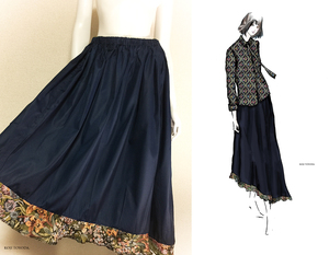 【1点もの・デザイン画付き】ゴブラン織りフリル付きアシメトリーロングスカート（KOJI TOYODA）