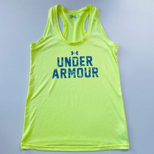 アンダーアーマー underarmor タンクトップ長め レディースM中古 蛍光イエロー 速乾仕様 ドライ トレーニング エクササイズ ヨガ ラン