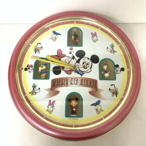 【ジャンク】 ミッキーマウス 掛け時計　１９８７　シール貼有　電池裏蓋液漏れ/錆(M0412-1)