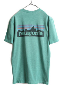 18年製 ■ パタゴニア プリント 半袖 Tシャツ ( メンズ S ) 古着 Patagonia アウトドア フィッツロイ P-6 ロゴT プリントT クルーネック 緑