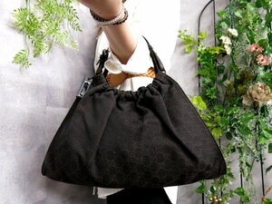 ●超美品●GUCCI グッチ●チャーム●GGデニム カーフ レザー 本革●ハンド バッグ●ブラウン●シルバー金具●イタリア製●腕掛け●Js46518