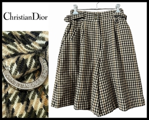 送無 希少 古着屋購入 ビンテージ Christian Dior クリスチャン ディオール 総柄 チェック ツイード ウール キュロット パンツ ハーフ M