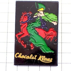 ピンバッジ・赤い馬に乗る女の人チョコレート会社◆フランス限定ピンズ◆レアなヴィンテージものピンバッチ