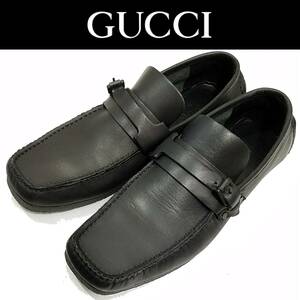 送料870円~GUCCIドライビングシューズ37.5C(24.5cm)レディース(約23.5cm~24cm)ブラック ローファー スリッポン革靴レザー黒モカシン グッチ