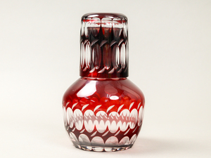 nLW2 赤被せ切子 冠水瓶 水差し グラス レトロガラス