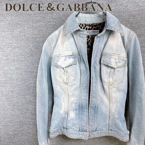 ドルチェアンドガッバーナ DOLCE＆GABBANA デニムジャケット ダメージ・ペイント加工 レオパード