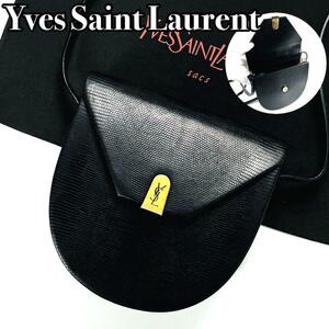 【美品】イヴサンローラン　ショルダーバッグ　カサンドラ　YSL　ゴールド金具　裏地総柄　ブラック