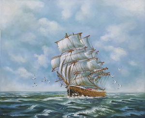 油絵 帆船 MA3168