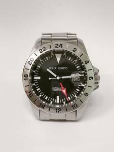 【稼働品】 DOLCE SEGRETO ドルチェ セグレート GM100 自動巻きメンズ腕時計 200M/660ft シルバー ブラック文字盤