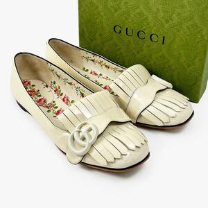 グッチ パンプス フラットシューズ　エナメル フリンジ ダブルG マーモント GUCCI パテント ロゴ金具 レディース レザーシューズ 455818