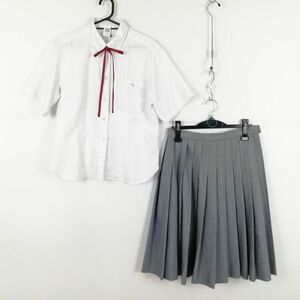 1円 ブラウス スカート 紐タイ 上下3点セット 大きいサイズ トンボ 夏物 女子 学生服 福岡朝倉光陽高校 白 制服 中古 ランク:C EY9269