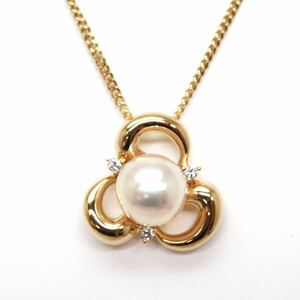 美品!!TASAKI(田崎真珠)◆K18アコヤ本真珠/天然ダイヤモンドネックレス◆A◎ 約6.7g 約8.0mm珠 約41.5cm pearl necklace jewelry ED7/EE2