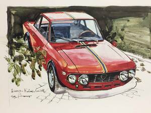 【正規品 絶版】Bowイラスト ランチア フルヴィア 1.6HF カーマガジン 32 Lancia Fulvia 1.6HF アンティーク クラシックカー 旧車 絵