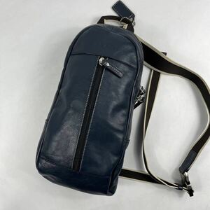 1円〜【入手困難品】 COACH コーチ ヘリテージ ショルダーバッグ 斜め掛け ボディーバッグ メンズ ウエストポーチ ネイビー レザー