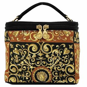 ヴェルサーチ バニティ ハンドバッグ ゴールド オレンジ ブラック メドゥーサ レア ナイロン 中古 VERSACE 黒