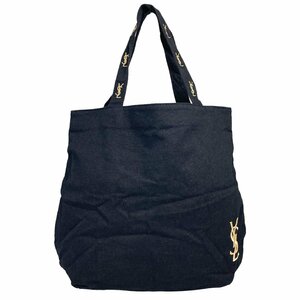 【1円～】イヴ・サンローラン YVES SAINT LAURENT バッグ ハンドバッグ YSLロゴ キャンバス ブラック ゴールド金具 中古