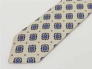京丹後産生地　日本縫製　ネクタイ　白ベージュ　小紋柄　シルク100％　小ロット生産品　URN05