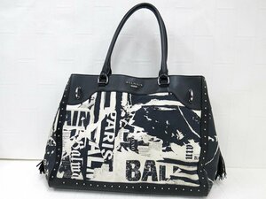 ◆美品◆BALMAIN バルマン◆ロゴ金具◆キャンバス カーフ レザー 本革◆トート バッグ◆ブラック ホワイト◆スタッズ◆タッセル◆A4910